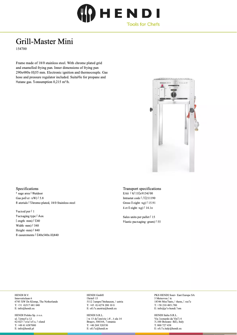 Page 1 of the manual Technical Sheet Hendi 154700