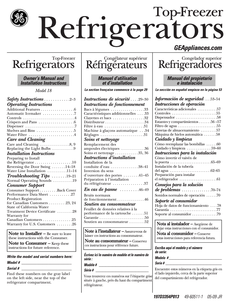 Page 1 of the manual Use and Maintenance Manual GE GTS18SHSSS