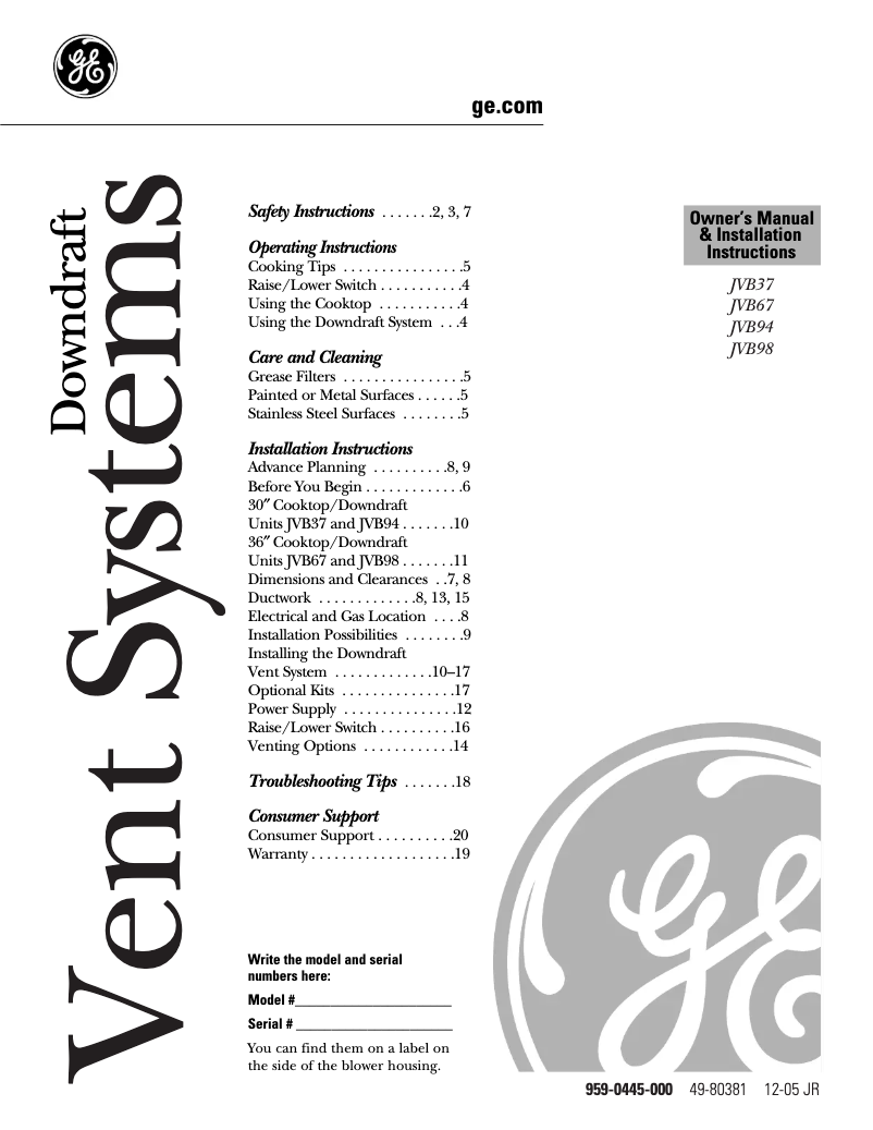 Page 1 de la notice Guide d'installation GE Profile JVB67HCC