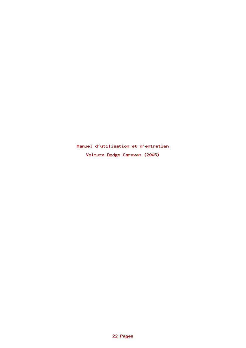 Page 1 de la notice Manuel d'utilisation et d'entretien Dodge Caravan (2005)