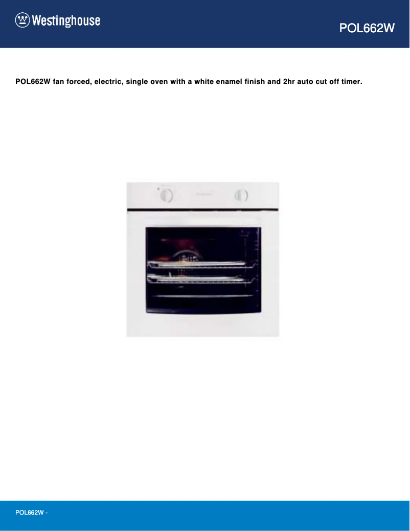 Page 1 de la notice Fiche technique Westinghouse POL662W