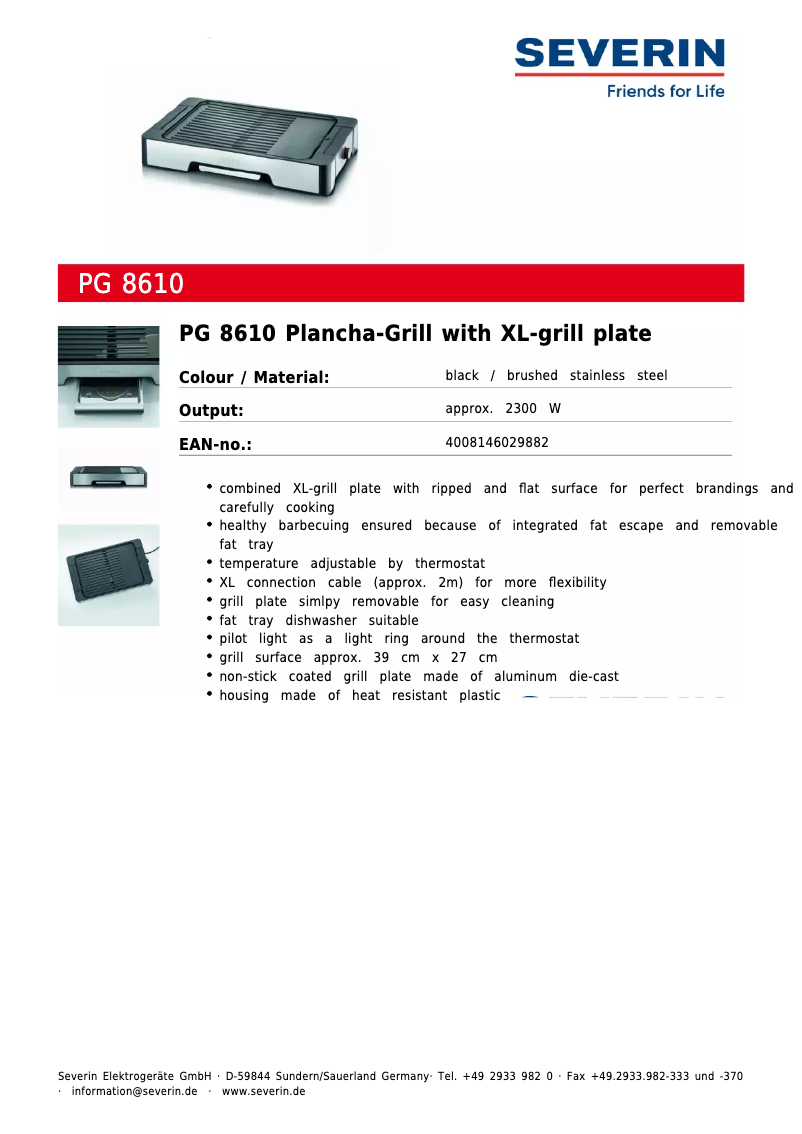 Página 1 del manual Ficha técnica Severin PG 8610