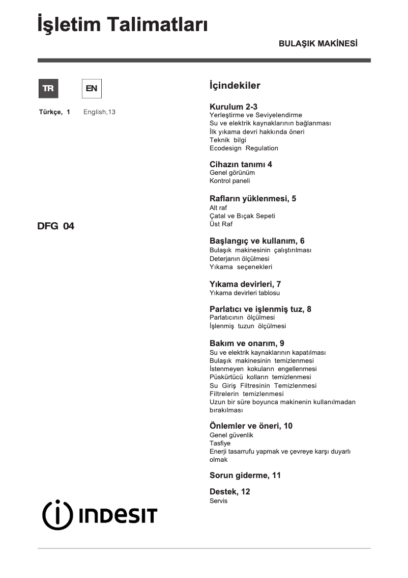 Page n°1 - Manuel utilisateur Indesit DFG 04 TK