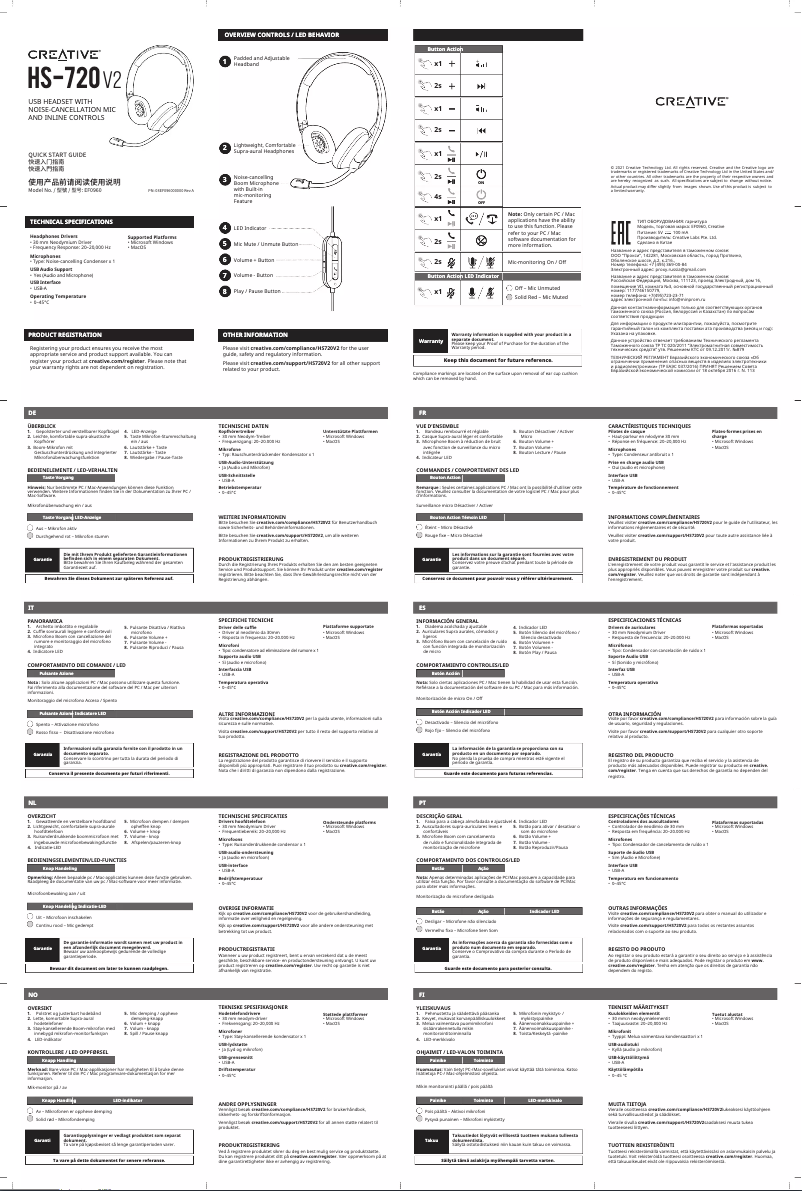 Page 1 de la notice Manuel utilisateur Creative HS-720 V2