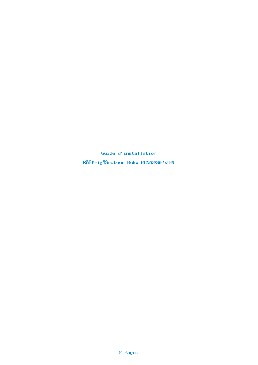 Page 1 de la notice Guide d'installation Beko BCNA306E5ZSN