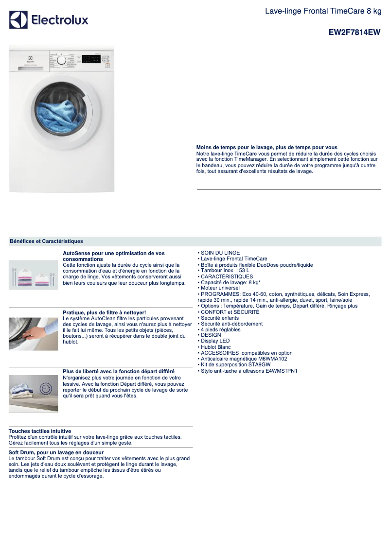 Página 1 del manual Ficha técnica Electrolux EW2F7814EW