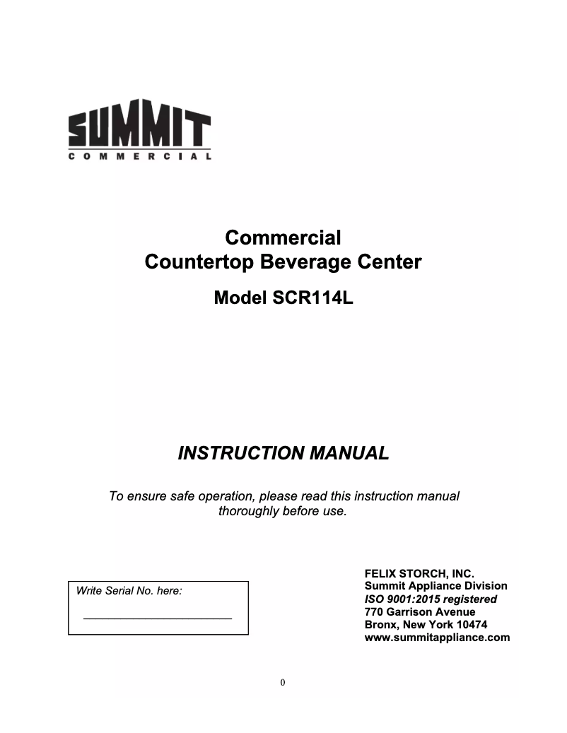 Page 1 de la notice Manuel utilisateur Summit SCR114L