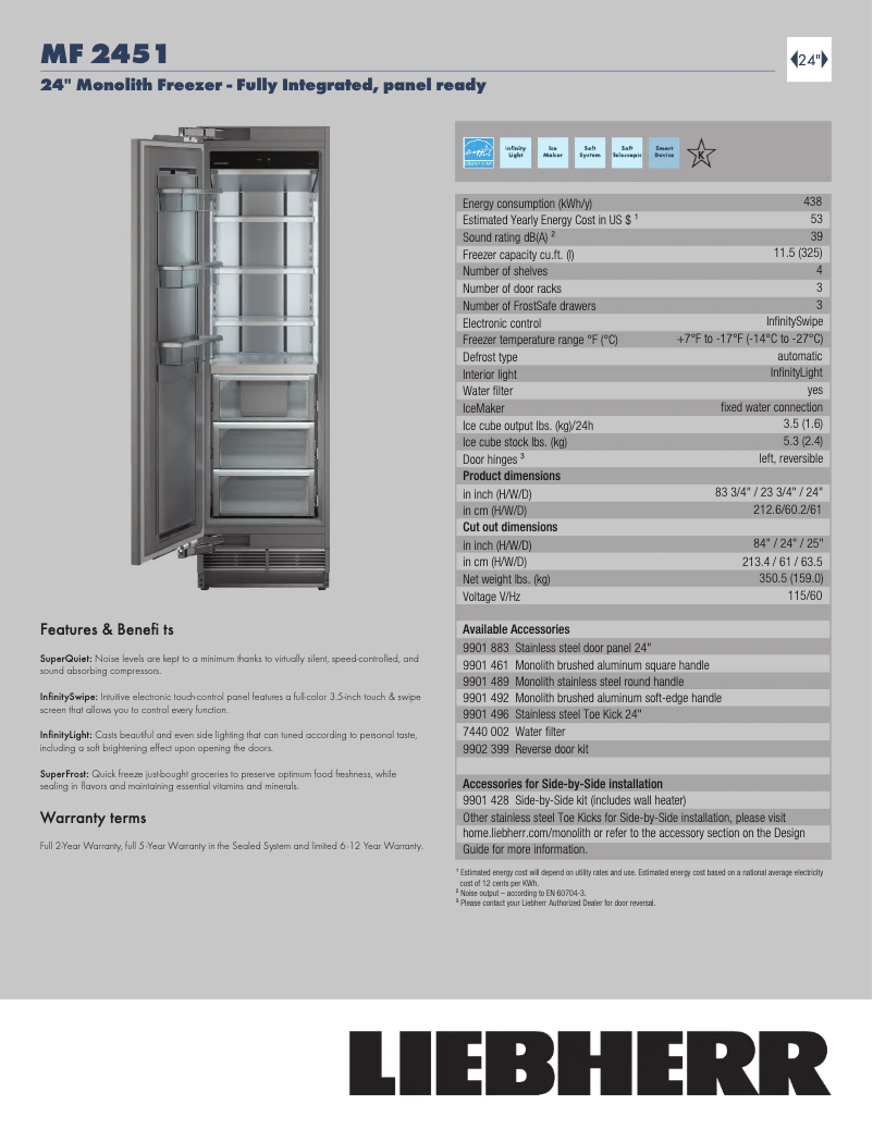 Page 1 de la notice Fiche technique Liebherr Monolith MF 2451