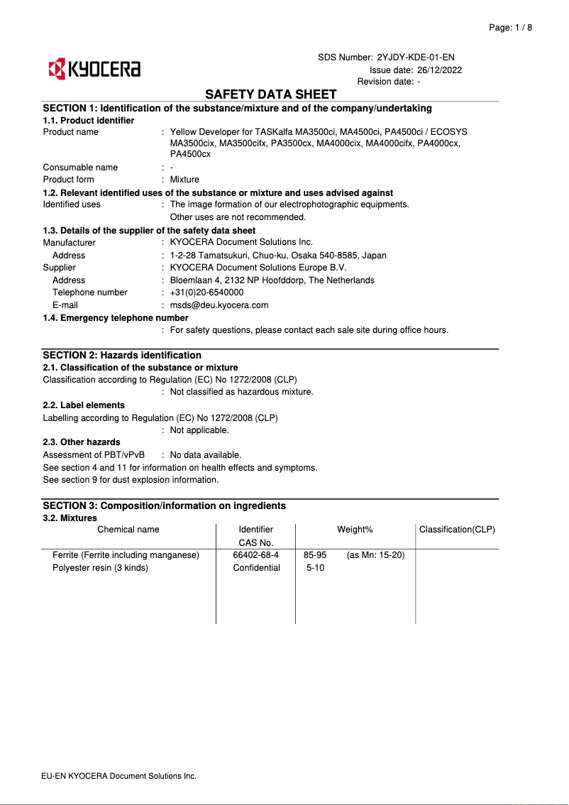 Page 1 de la notice Instructions de sécurité Kyocera ECOSYS MA4000cifx