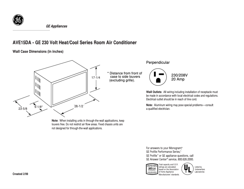 Página 1 del manual Ficha técnica GE AVE15DA