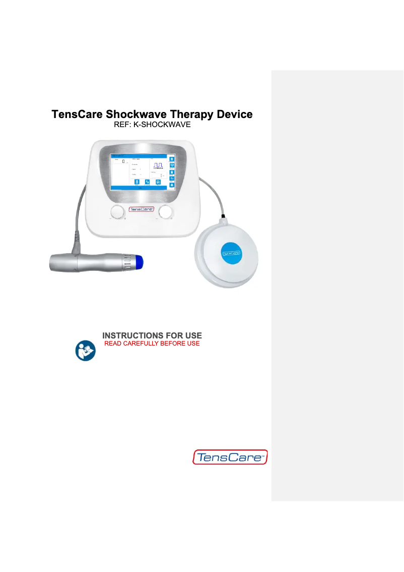 Page 1 de la notice Manuel utilisateur TensCare Shockwave