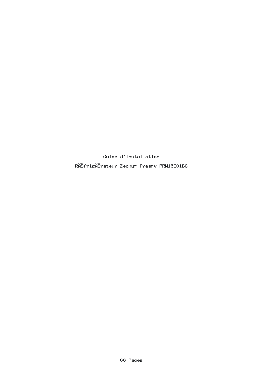 Page 1 de la notice Guide d'installation Zephyr Presrv PRW15C01BG