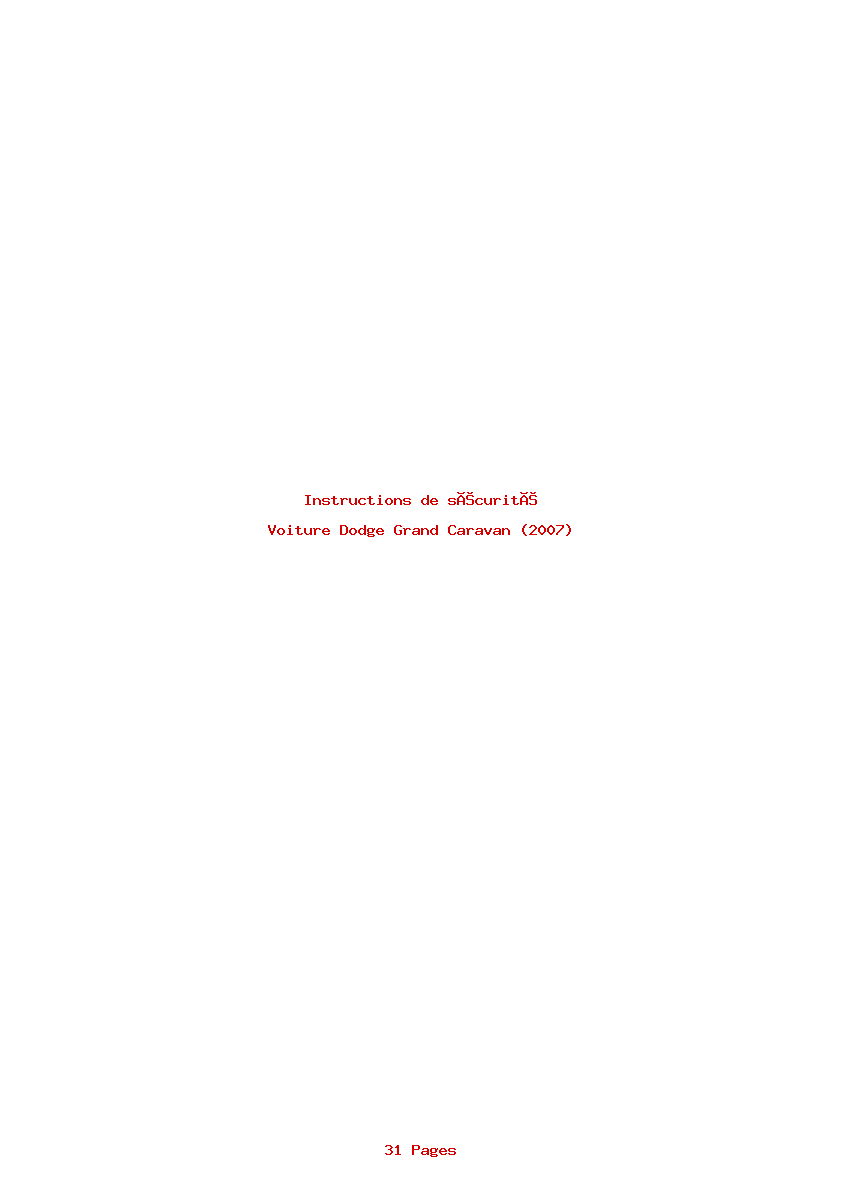 Page 1 de la notice Instructions de sécurité Dodge Grand Caravan (2007)