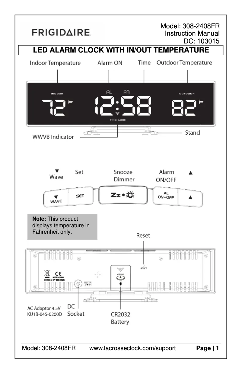 Page 1 de la notice Guide de démarrage rapide La Crosse Technology 308-2408FR