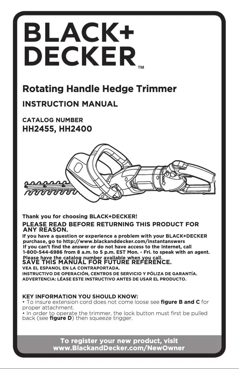 Page 1 de la notice Manuel utilisateur Black & Decker HH2455