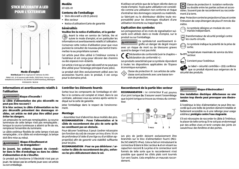 Page 1 de la notice Manuel utilisateur LightZone GT-GSS-01