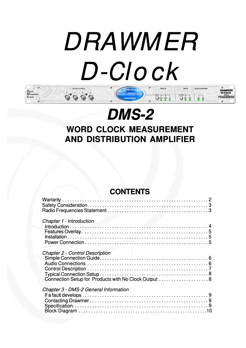 Page 1 de la notice Manuel utilisateur Drawmer D-Clock DMS-2