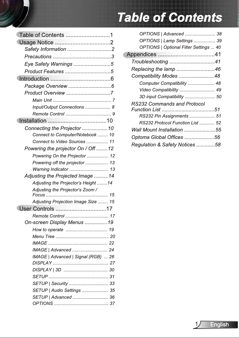 Page 1 de la notice Manuel utilisateur Optoma W301