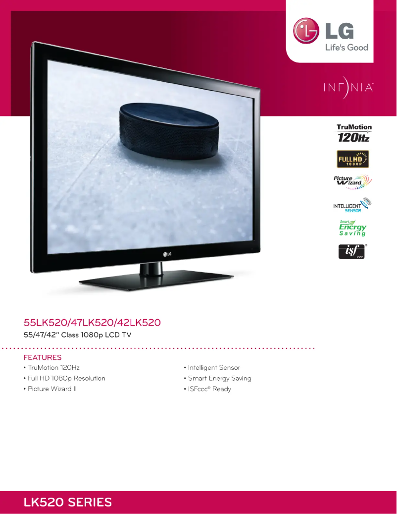 Page 1 de la notice Fiche technique LG 47LK520