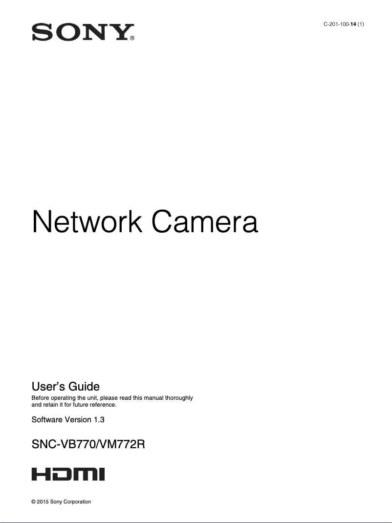 Page 1 de la notice Manuel utilisateur Sony SNC-VB770