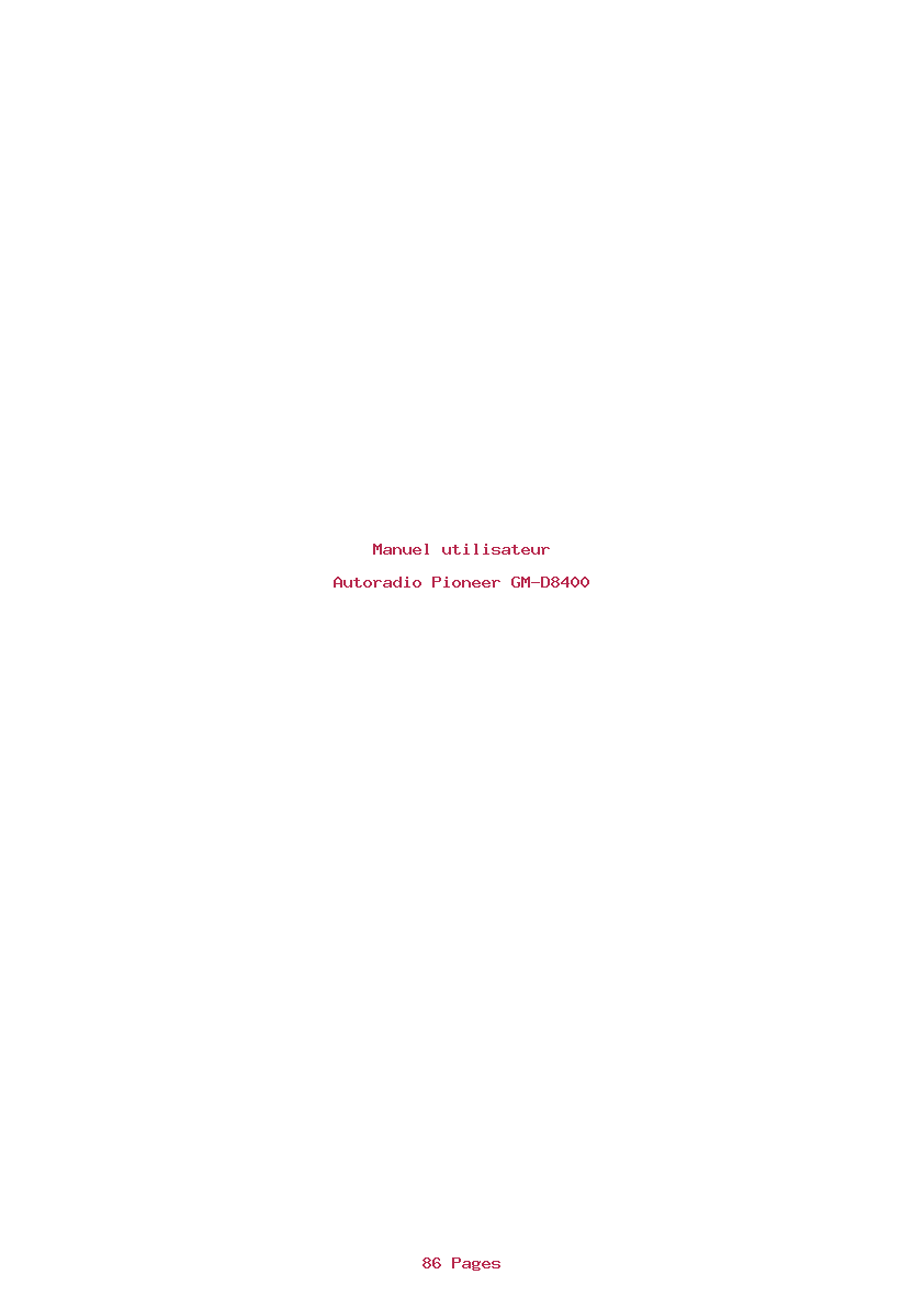 Page 1 de la notice Manuel utilisateur Pioneer GM-D8400