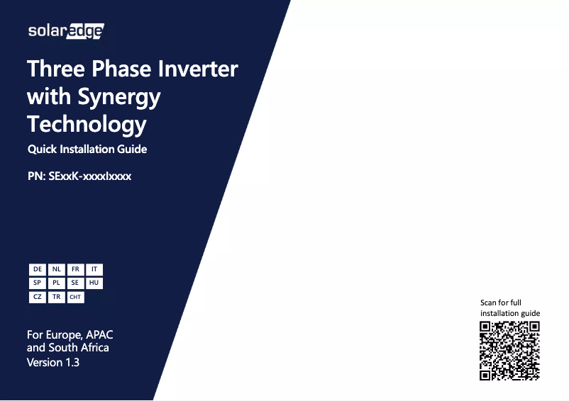 Page 1 of the manual User Manual SolarEdge SE120K-SYNERGY-SET