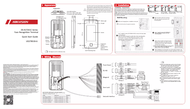 Page 1 de la notice Guide de démarrage rapide Hikvision DS-K1T341CMW