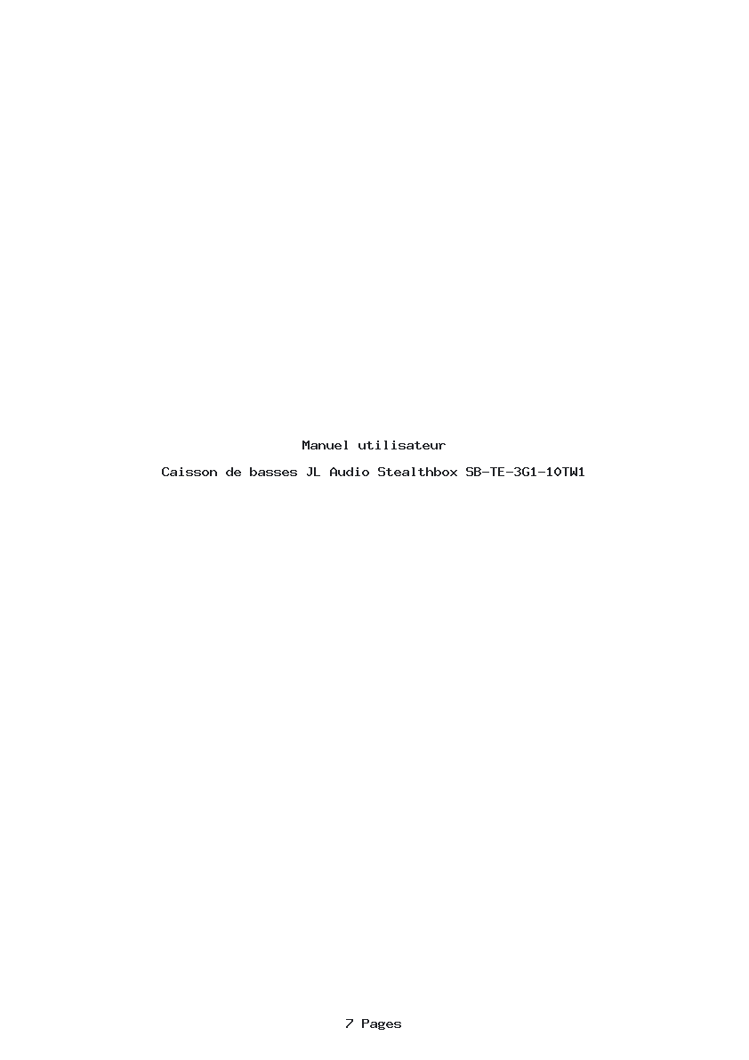 Page 1 de la notice Manuel utilisateur JL Audio Stealthbox SB-TE-3G1-10TW1