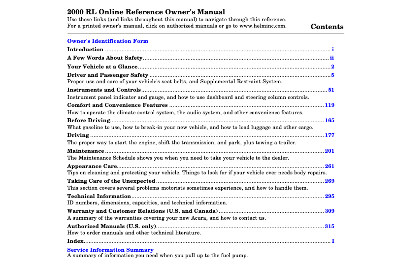 Page 1 de la notice Manuel utilisateur Honda RL (2000)