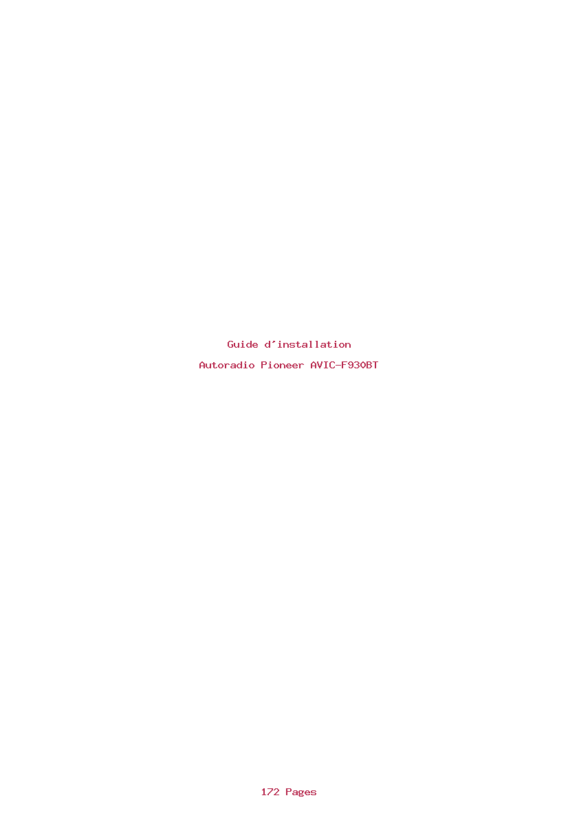 Page 1 de la notice Guide d'installation Pioneer AVIC-F930BT