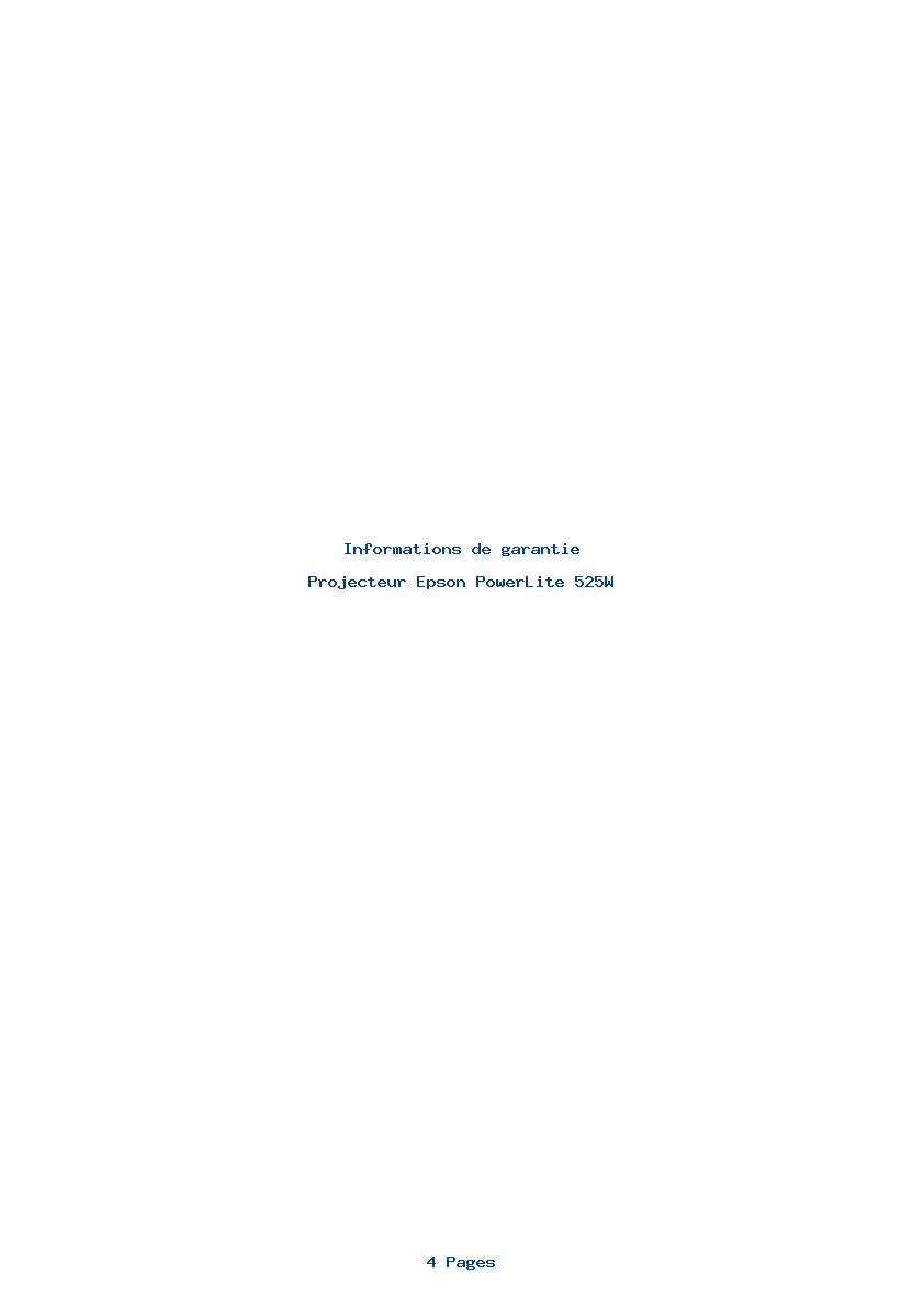Page 1 de la notice Informations de garantie Epson PowerLite 525W