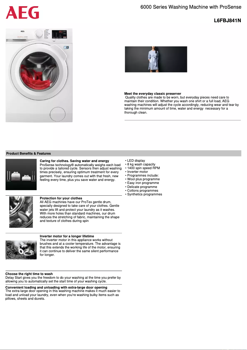 Page 1 de la notice Fiche technique AEG L6FBJ841N