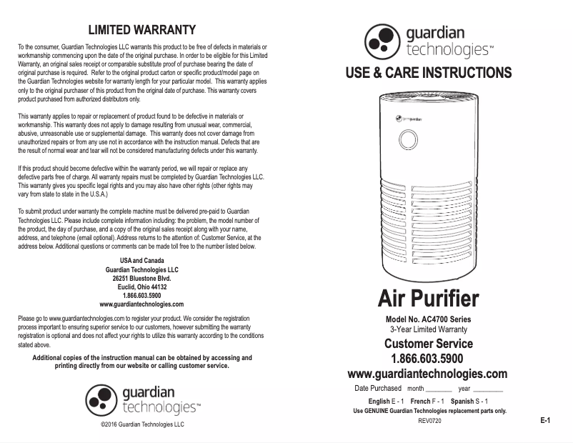 Page 1 de la notice Manuel utilisateur Guardian AC4700