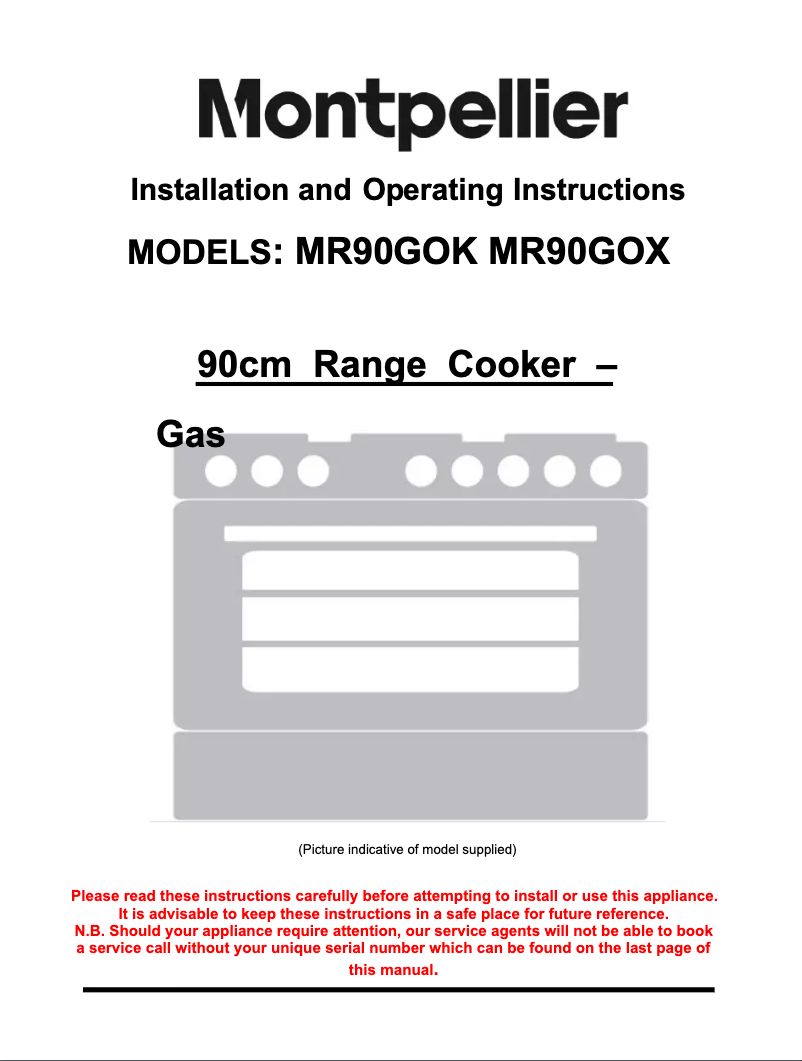 Page 1 de la notice Manuel utilisateur Montpellier MR90GOK