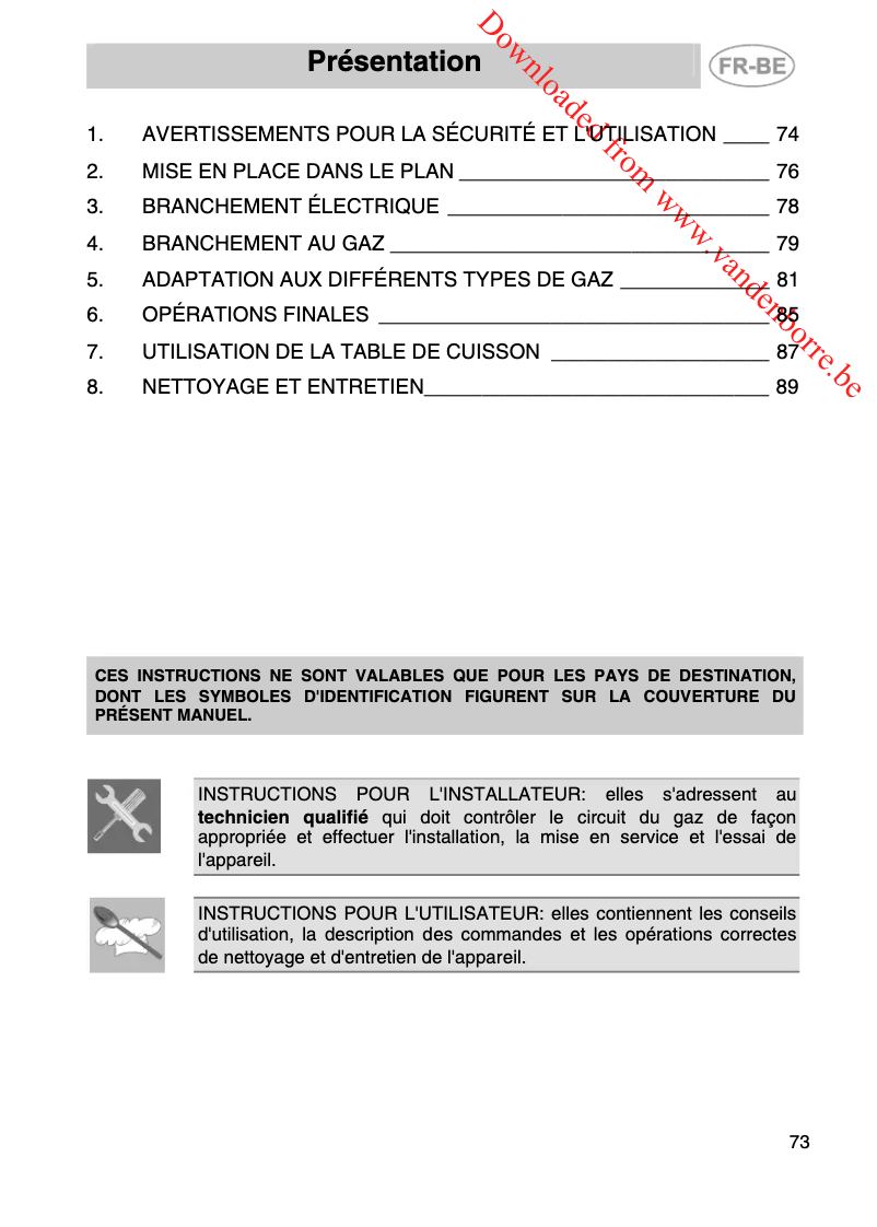 Page 1 de la notice Manuel utilisateur Smeg SE97GXBE5