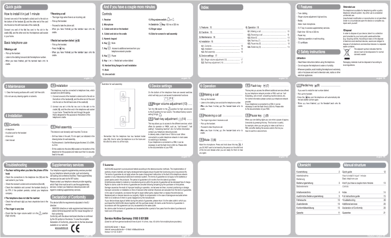 Page 1 de la notice Manuel utilisateur Audioline TEL 10