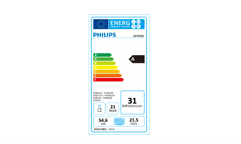 Page n°1 - Label énergétique Philips 227E6QDSD