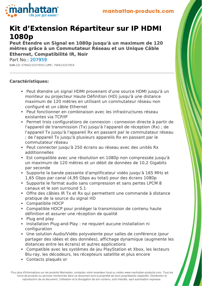 Page 1 de la notice Fiche technique Manhattan 207959