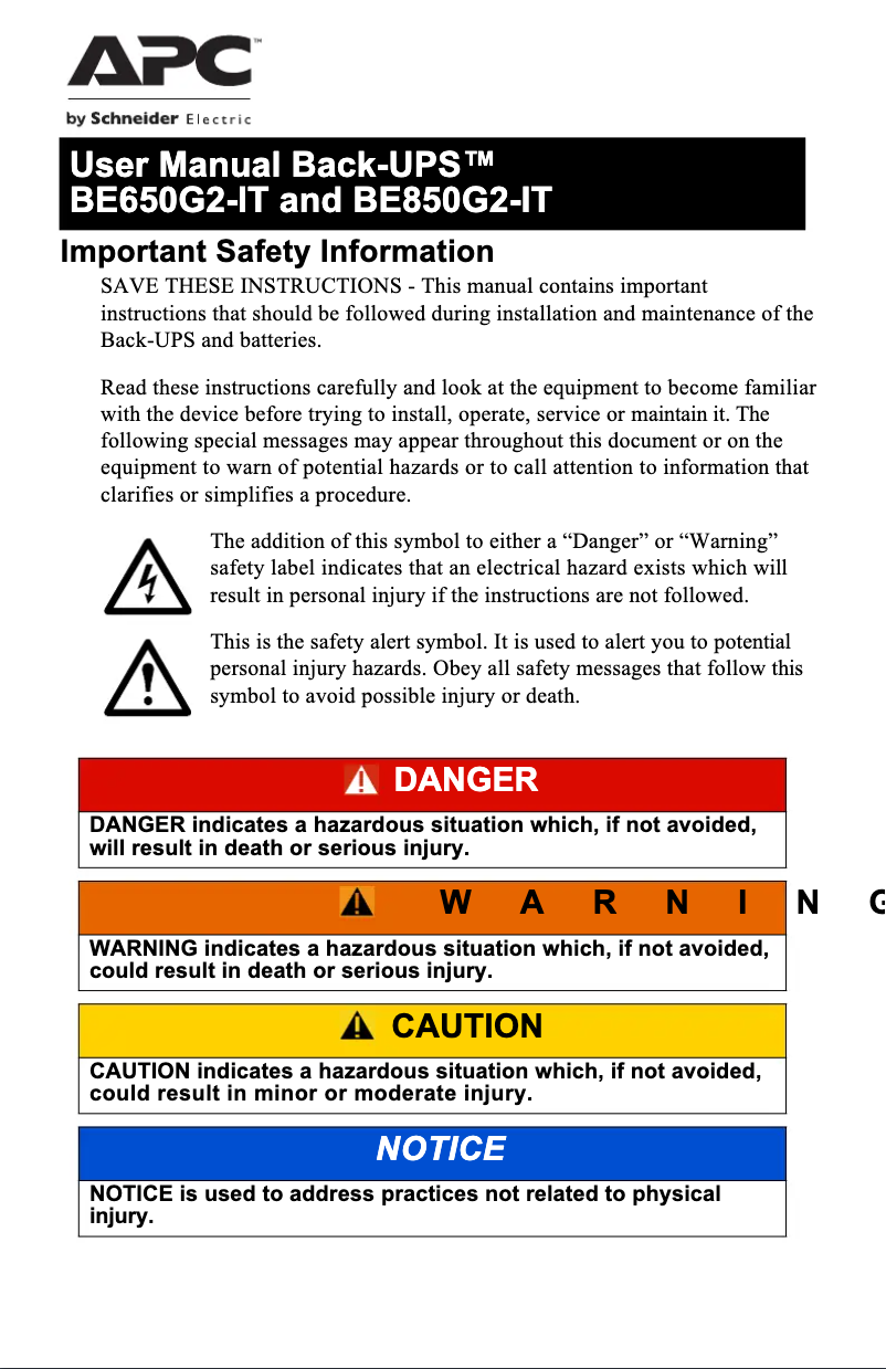 Página 1 del manual Manual de usuario APC Back-UPS 650VA