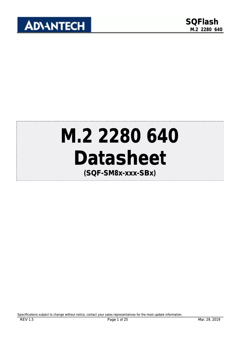 Page 1 de la notice Manuel utilisateur Advantech SQF-SM8V4-512G-SBC