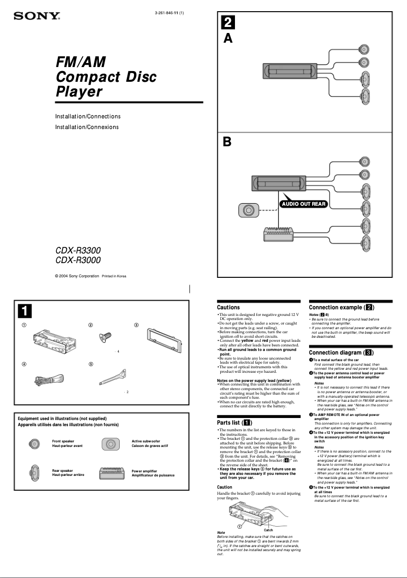 Page 1 de la notice Guide d'installation Sony CDX-R3300