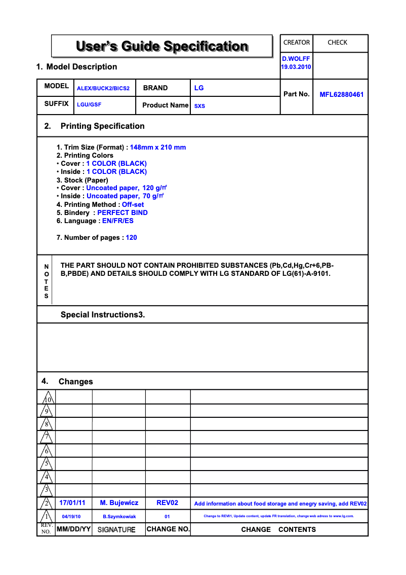 Page 1 de la notice Manuel utilisateur LG GS3159SWJV