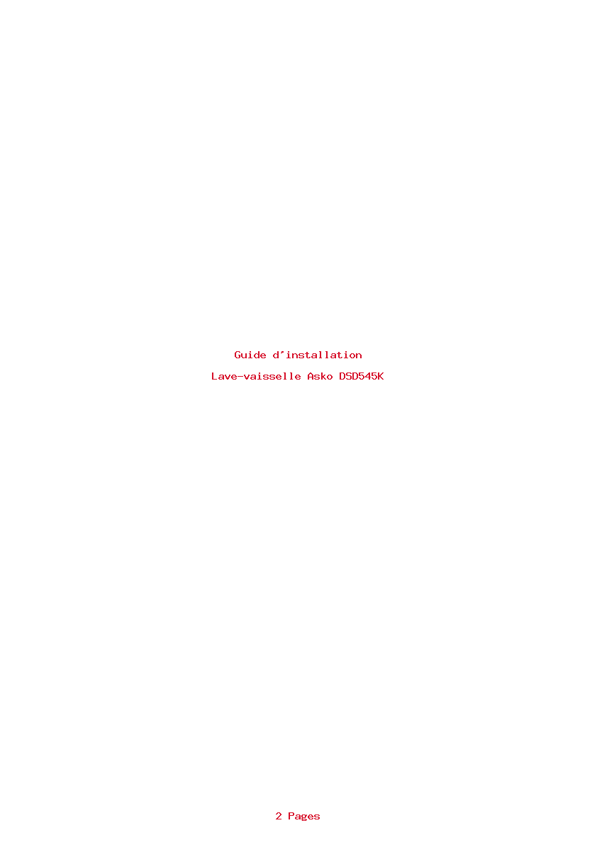 Page 1 de la notice Guide d'installation Asko DSD545K