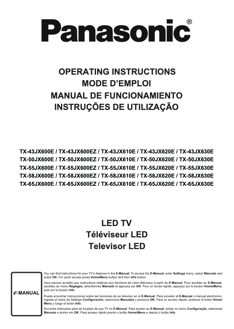 Page 1 de la notice Manuel utilisateur Panasonic TX-43JX620E