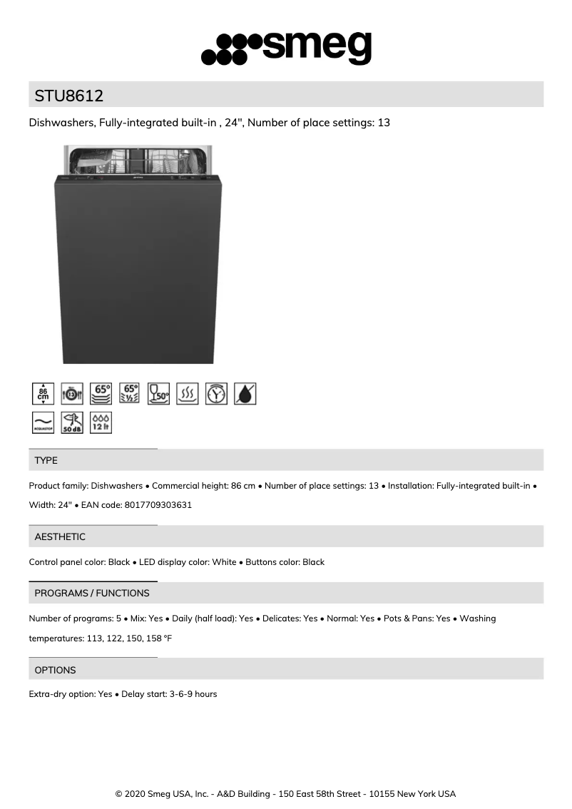 Page 1 de la notice Fiche technique Smeg STU8612
