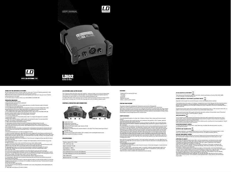 Page 1 de la notice Manuel utilisateur LD Systems LDI02