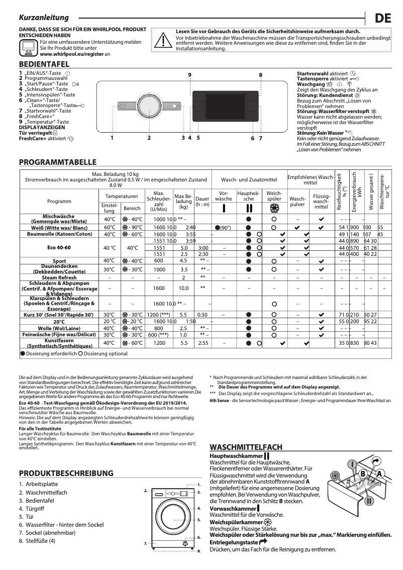 Page 1 de la notice Manuel d'utilisation et d'entretien Whirlpool FFB10658BEVF