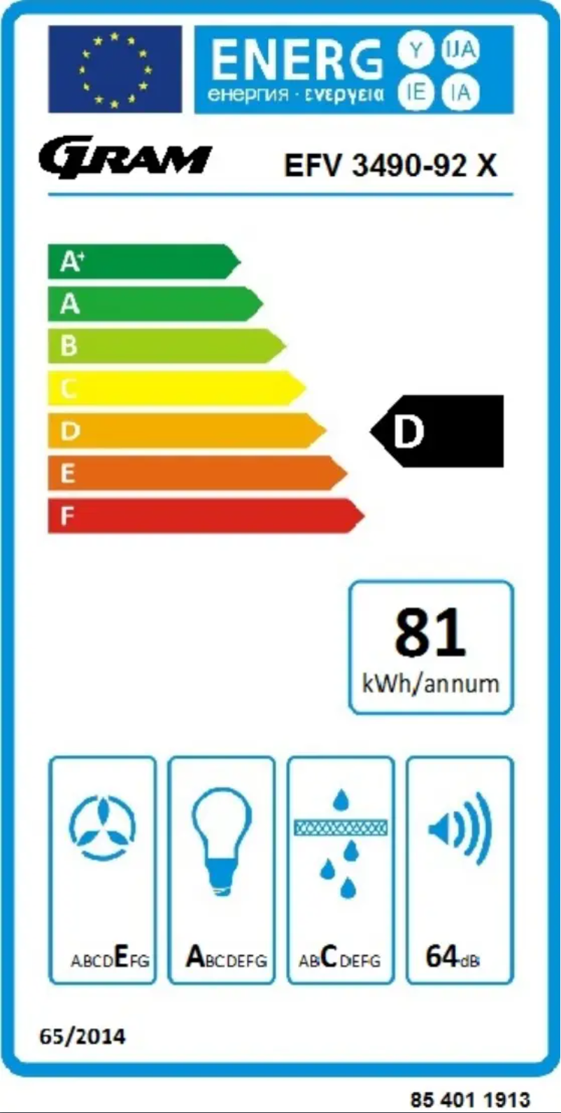 Page 1 de la notice Label énergétique Gram EFV 3490-92 X
