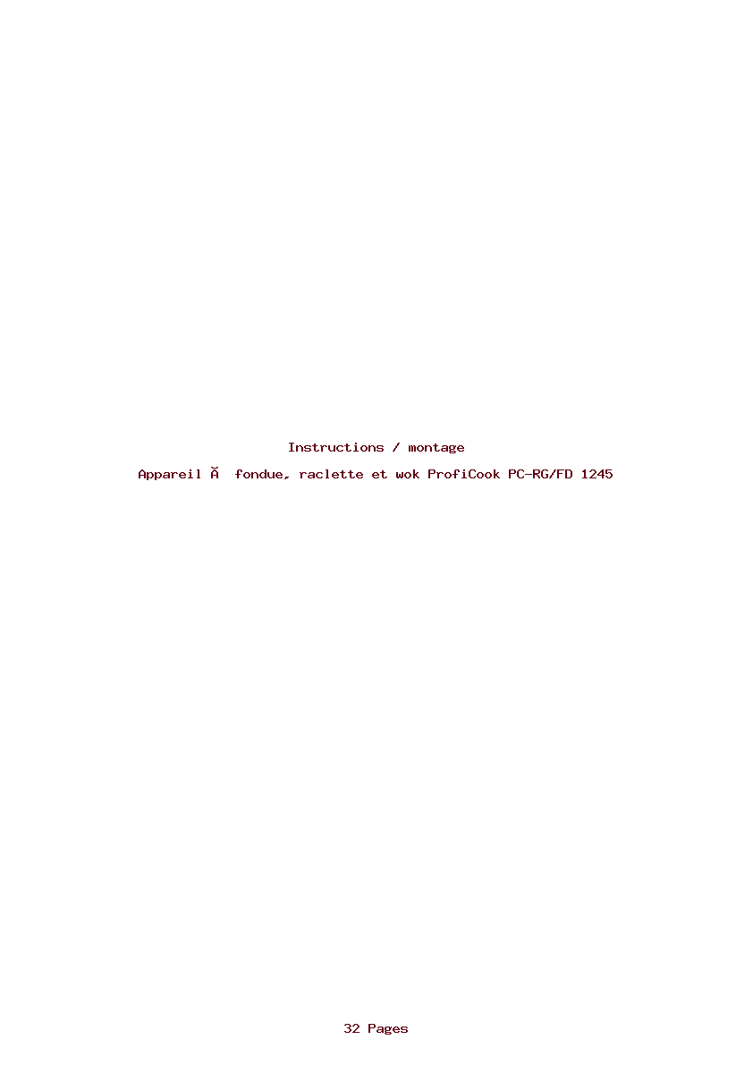 Page 1 de la notice Instructions / montage ProfiCook PC-RG/FD 1245