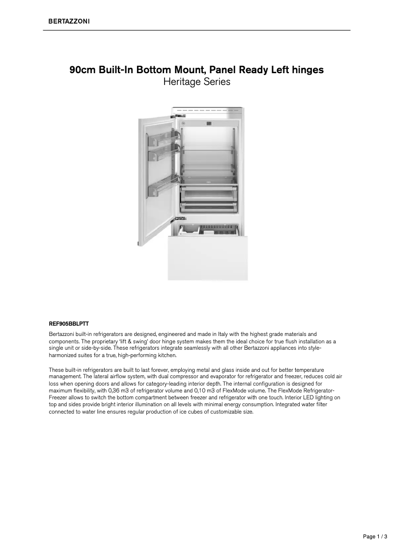 Page 1 de la notice Fiche technique Bertazzoni REF905BBLPTT